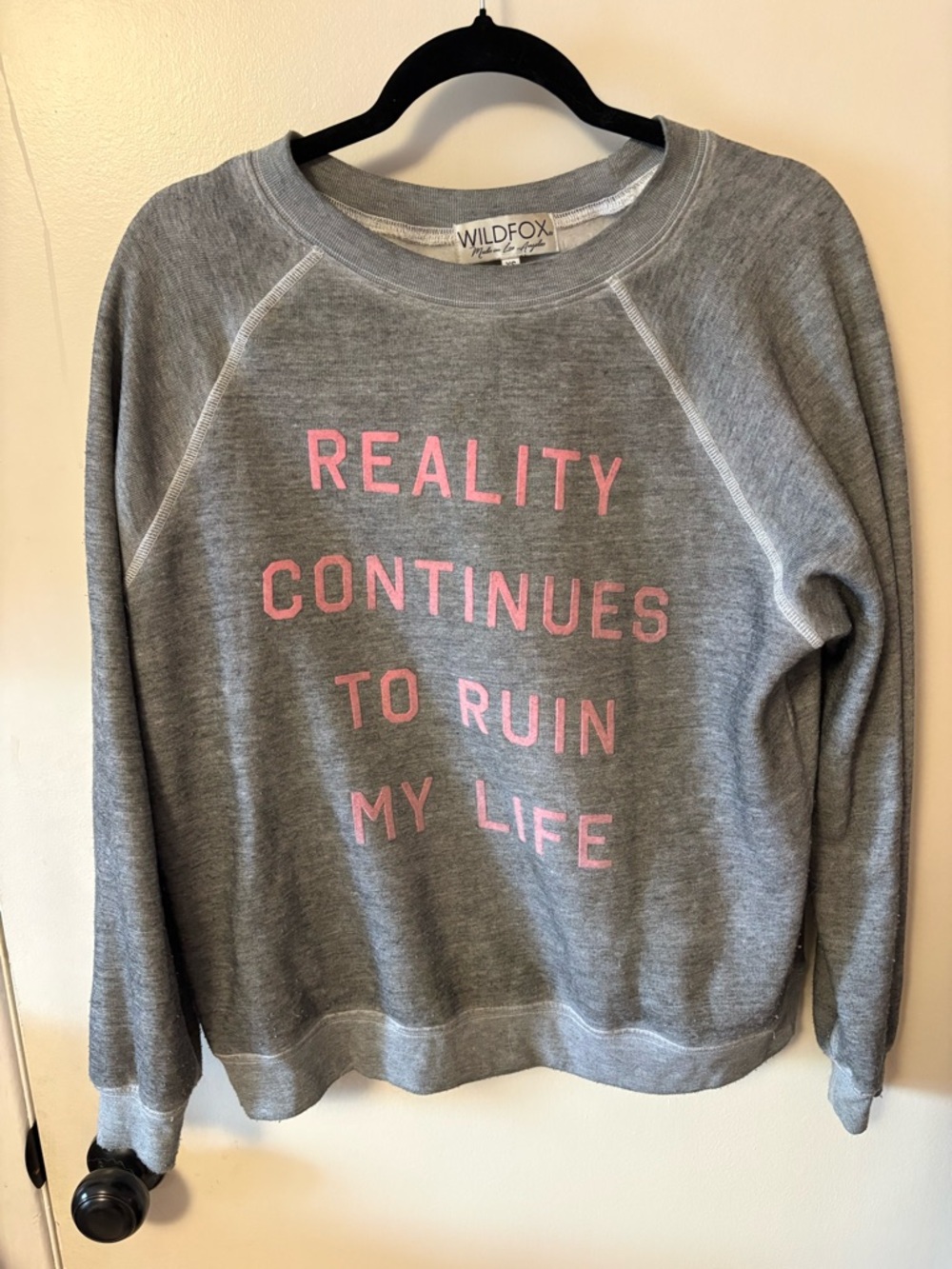 Wildfox Gray Crewneck Sweatshirt with Pink Slogan